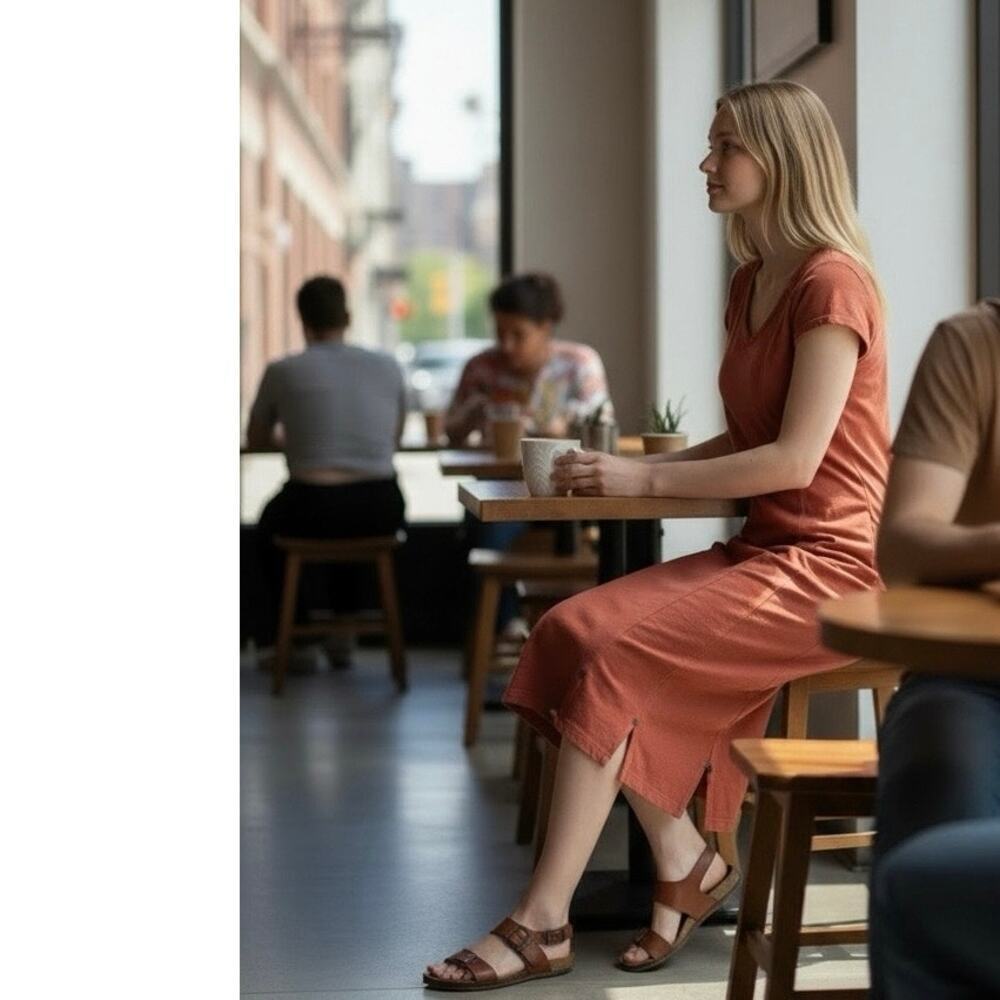 The Territory Ahead Dress Terracotta Midi Cotton Casual V Neck Sm GORPCORE